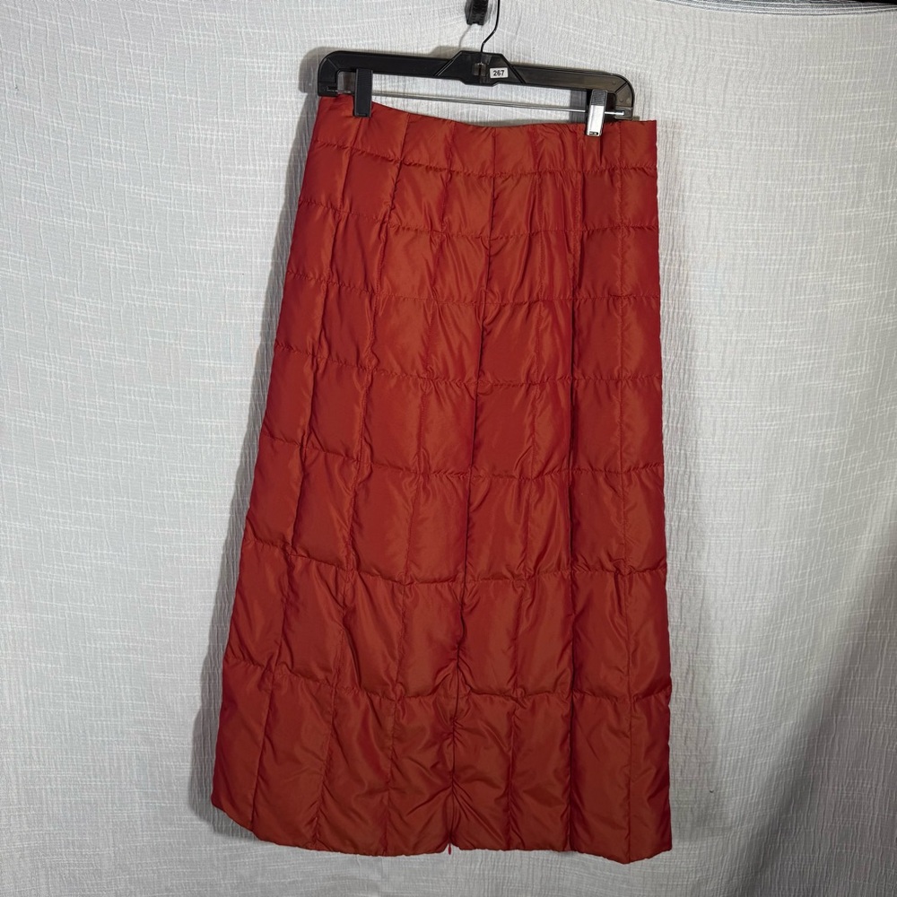 Post Card Quilted‎ Puffer Midi Skirt Rust Red Down Fill Size 10 - Picture 2 of 14